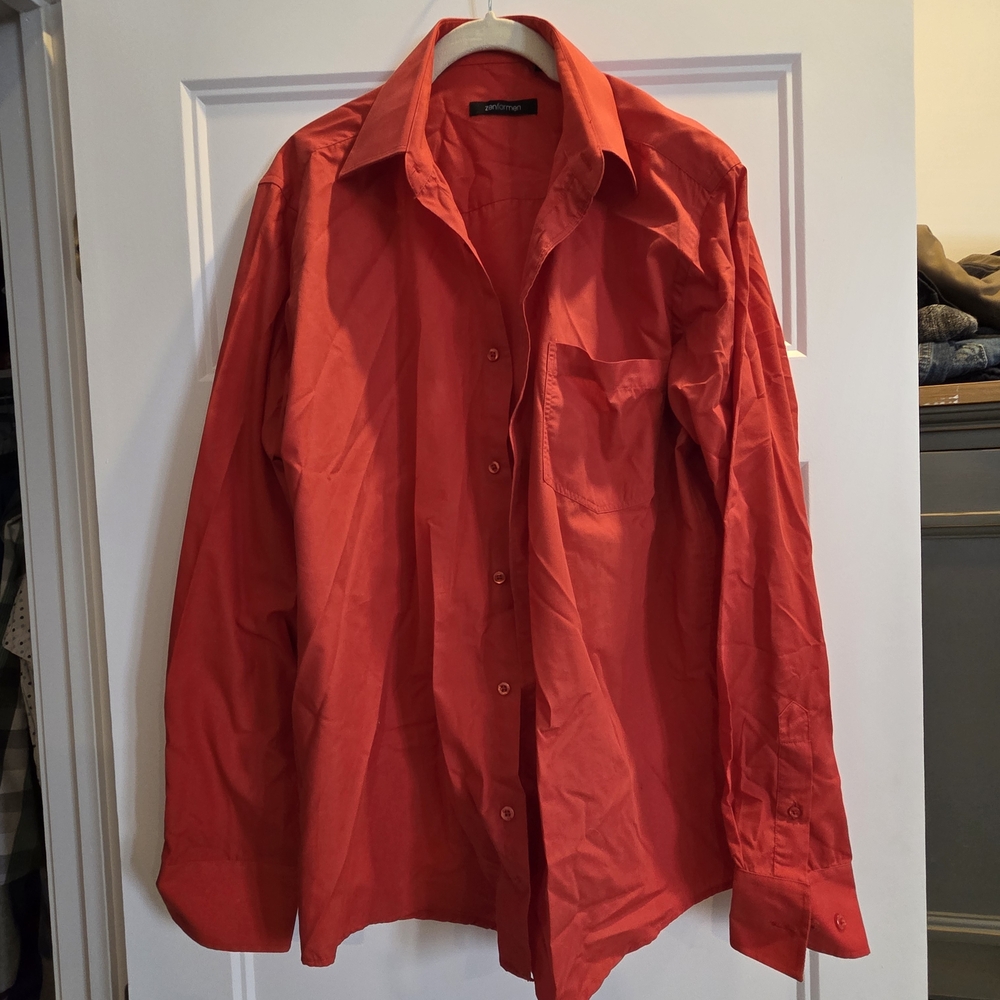 Men's Red Button-Up Dress Shirt
